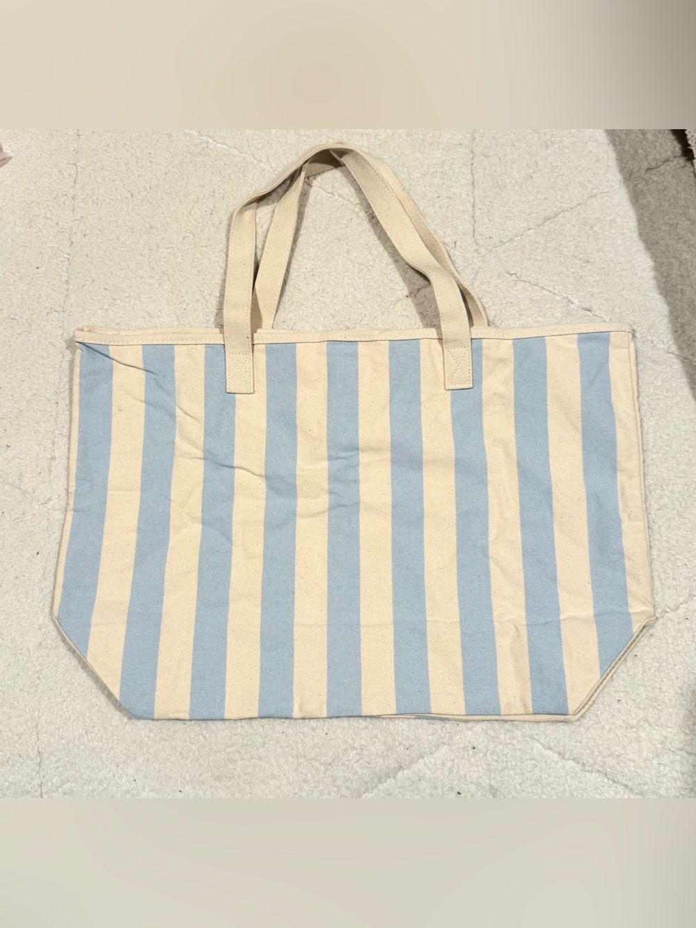Summer Fridays Striped Canvas Tote in Light Blue and Cream - Picture 2 of 5
